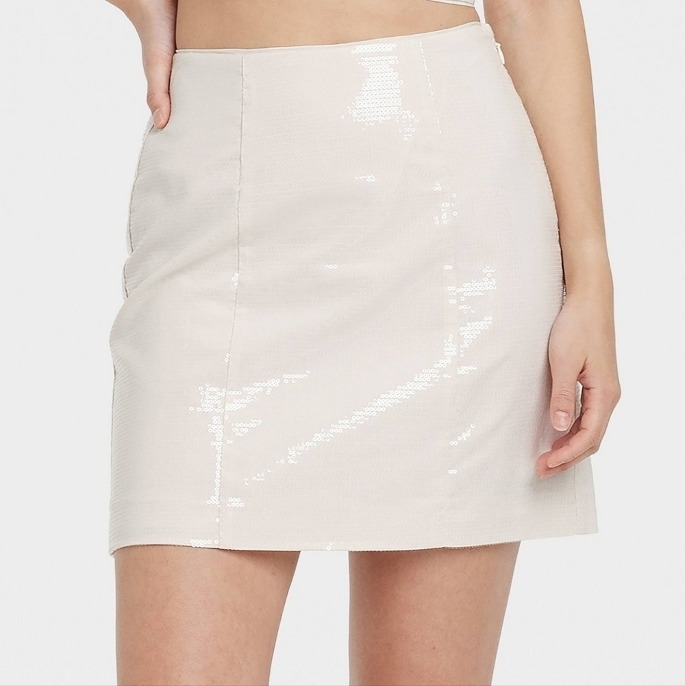 NWT A New Day Skirt Beige Sequin Mini Shimmer Party Holiday Stretch XXL  17